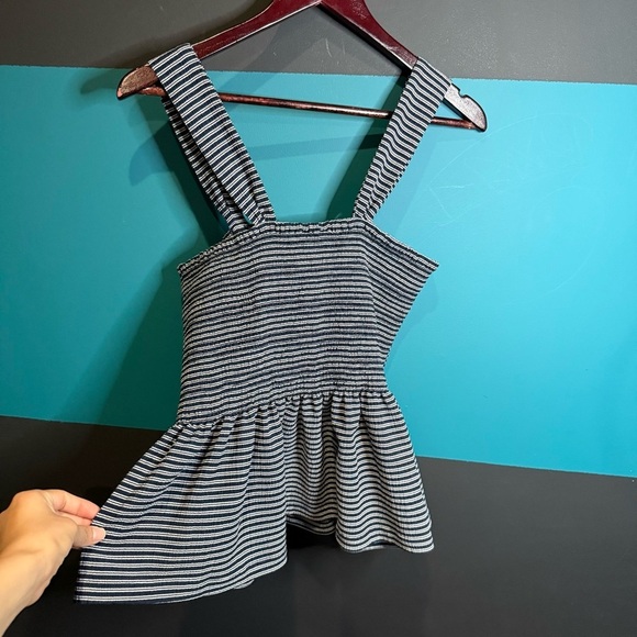 Madewell Black and White Smocked Peplum Tank Top - Picture 7 of 11